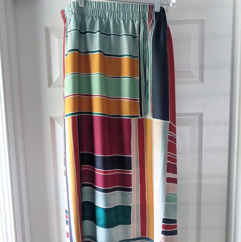 LOFT Maxi Skirt Watercolor Stripes Size Large